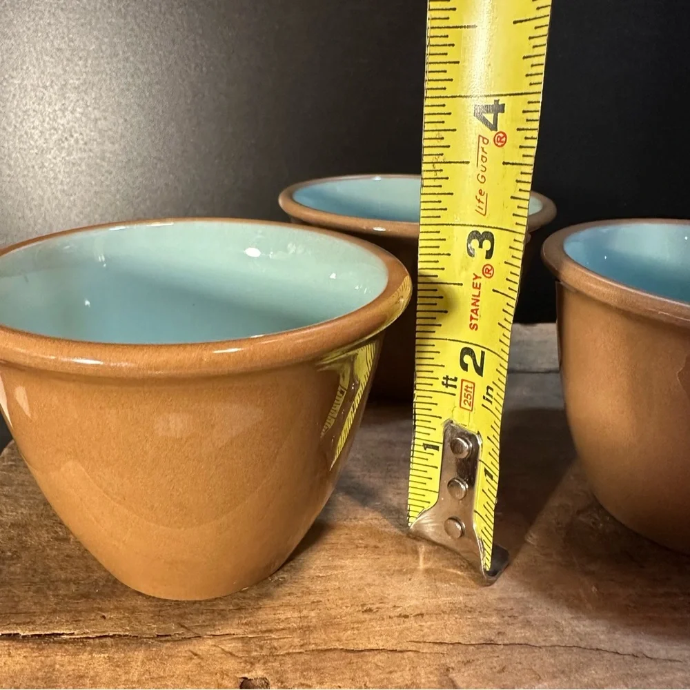 TS & T Chateau Buffet Cinnamon and Sky Blue Custard Cups- THREE Vintage Cups
